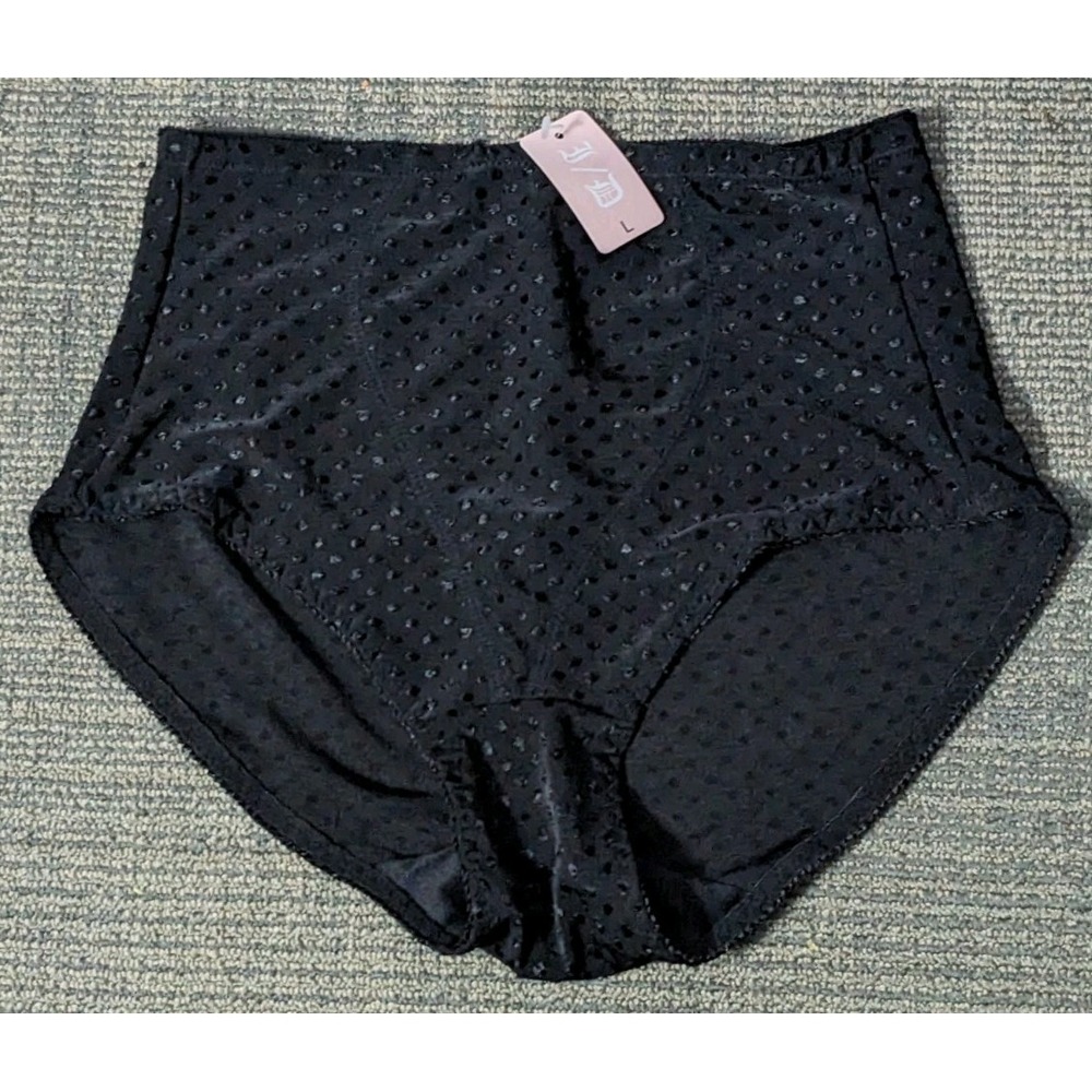 Vintage‎ 90s Black High Waist Brief Women's Large Satin Panties Nylon Dots I/D?